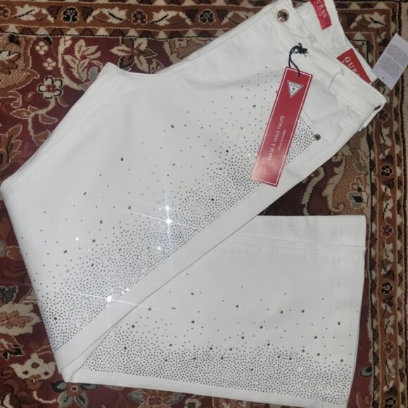 Guess Flare White Jeans with Gold Accents - Picture 1 of 14